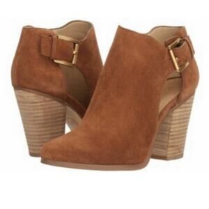 Michael Kors Adams Brown Suede Cut Out High Heel Booties 8.5 Western Academia